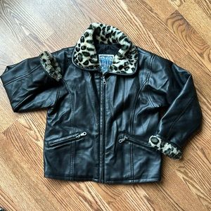 Leopard fur trim jacket